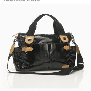 $220 Storksak Diaper Bag Black Patent Leather